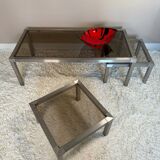 70s design brushed steel coffee table and nesting tables