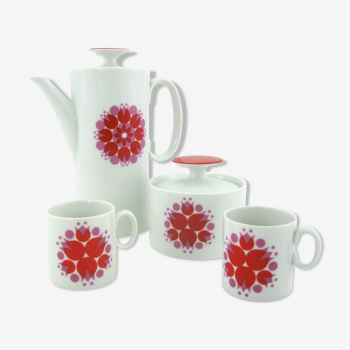 Porcelain coffee service - Pinwheel floral decoration - Thomas Germany Rosenthal - vintage 60s