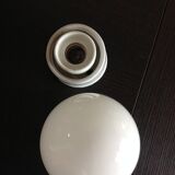 Vintage globe wall lamp in white opaline with white ceramic base