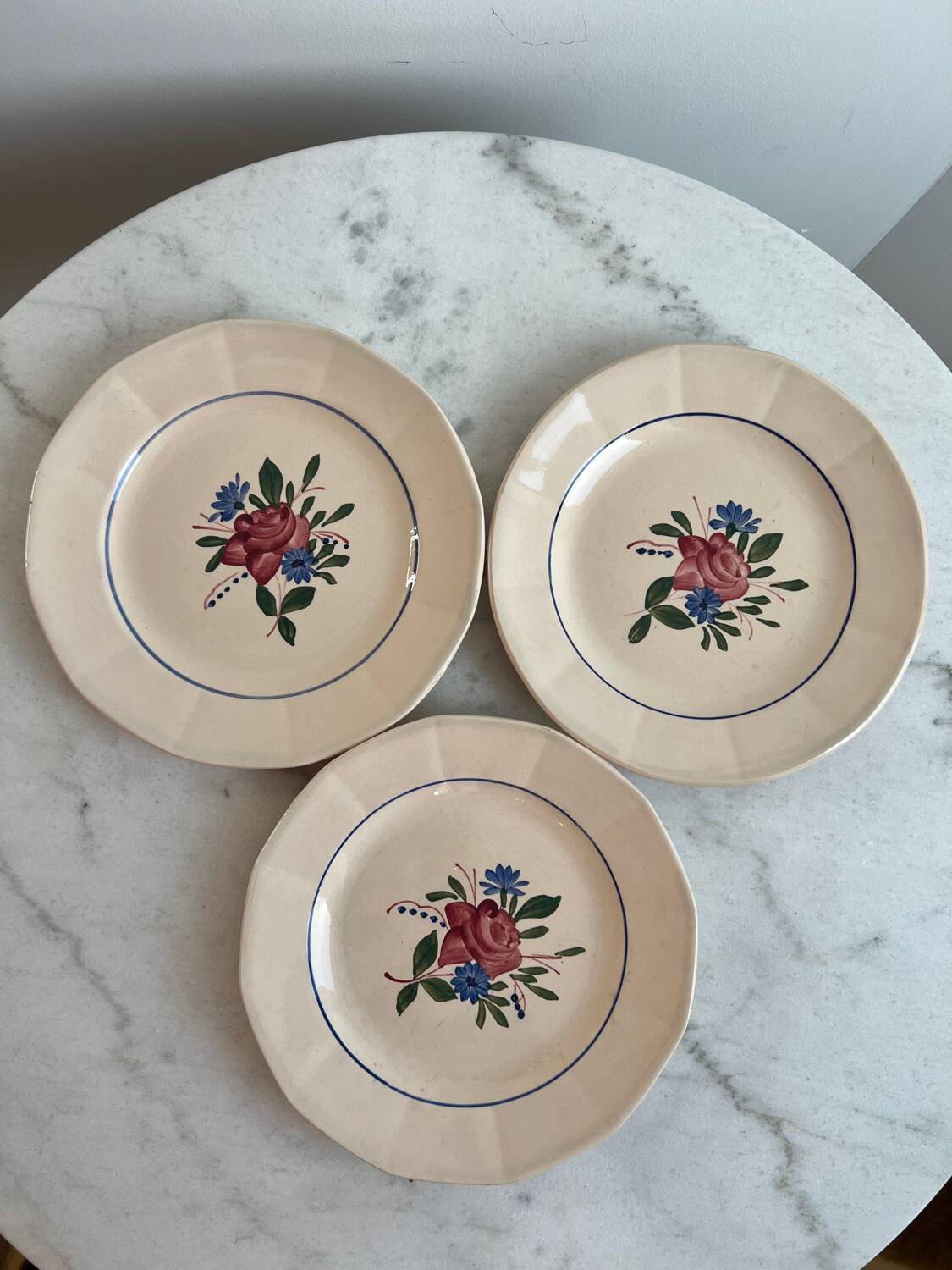 Set of 3 hand-painted dessert plates from Sarreguemines