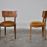 Vintage walnut chairs with studs & straps and springs in velvet, italy, 1920s, set of 2