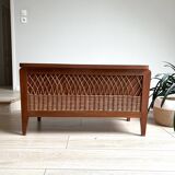 Coffre à jouet en bois et rotin