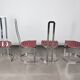 Postmodern chairs in chromed steel and red wood, set of 4, 1980s