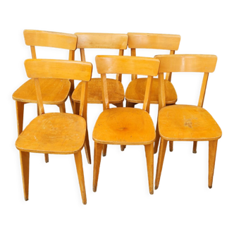 Series of six wooden bistro chairs