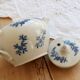 Antique teapot Saint-Uze steel clay with cobalt blue floral decoration.