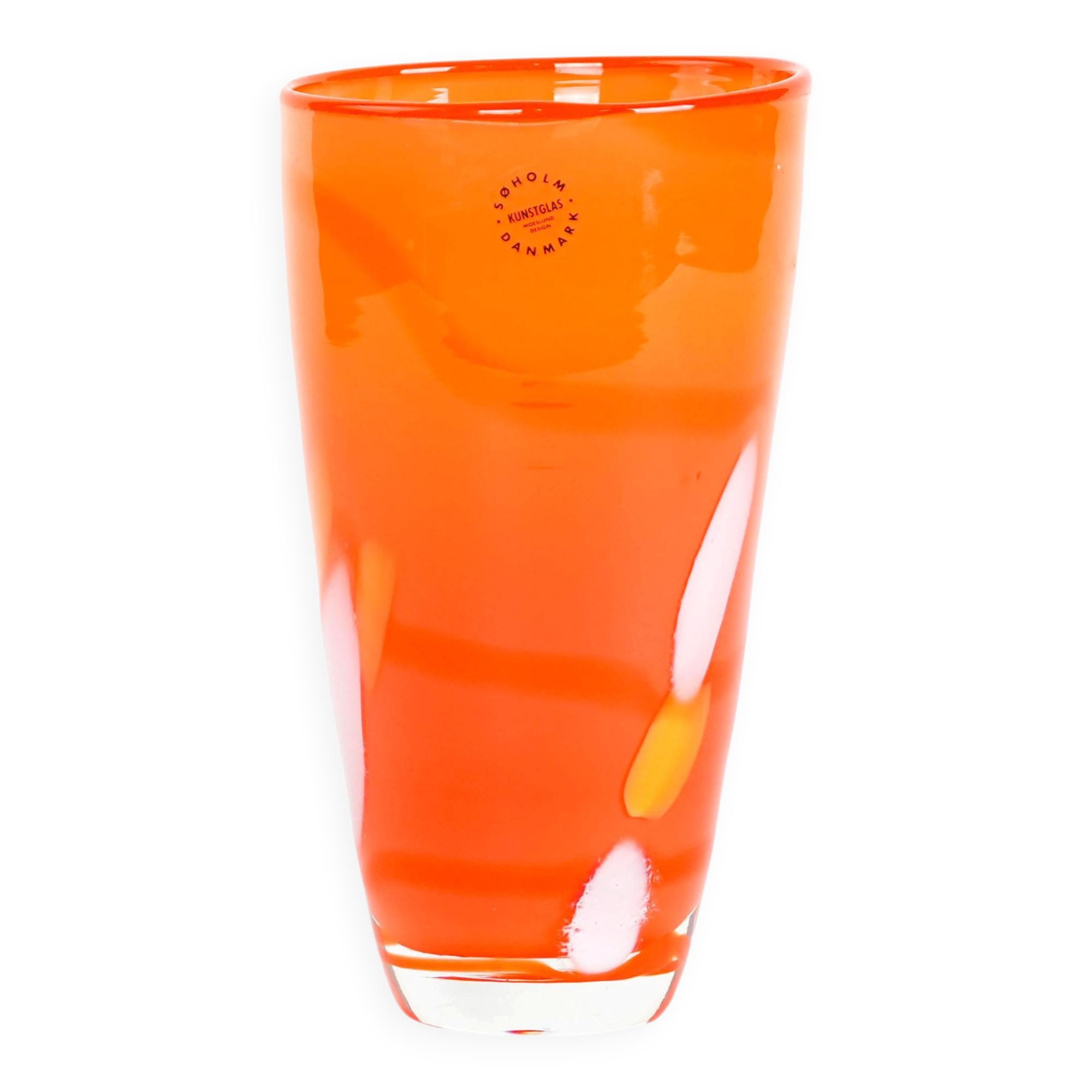 Orange glass vase, Danish design, 1960s, manufactured by Søholm