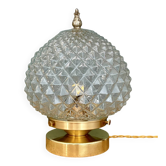 Lampe à poser globe vintage en verre moulé pointes de diamant