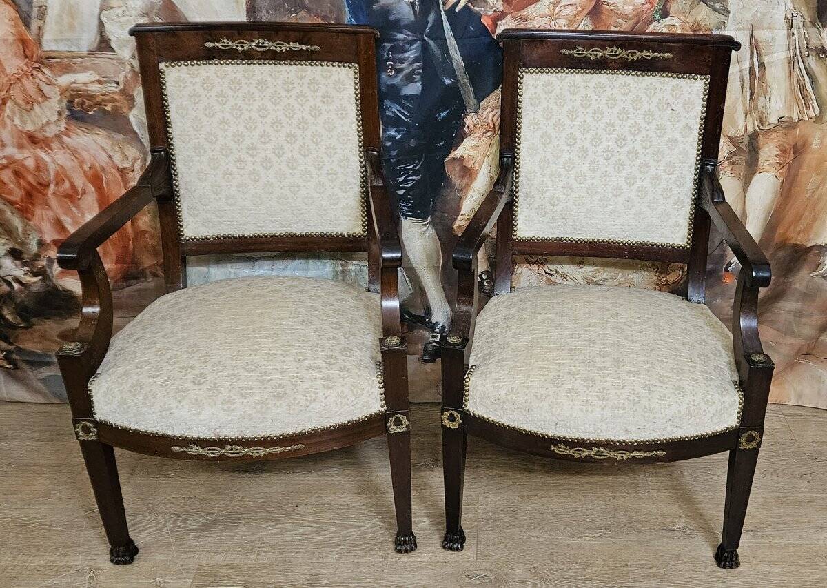 Pair of Empire period armchairs in mahogany, dating from the early 19th century.