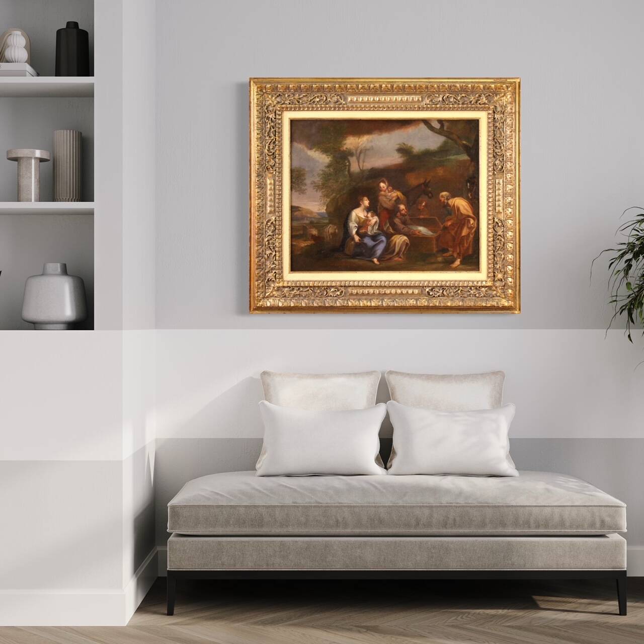 18th century Italian landscape painting with family scene