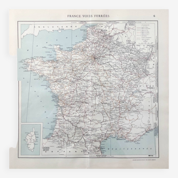 Carte ancienne France en 1950 43x43cm