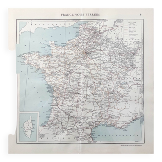 Carte ancienne France en 1950 43x43cm