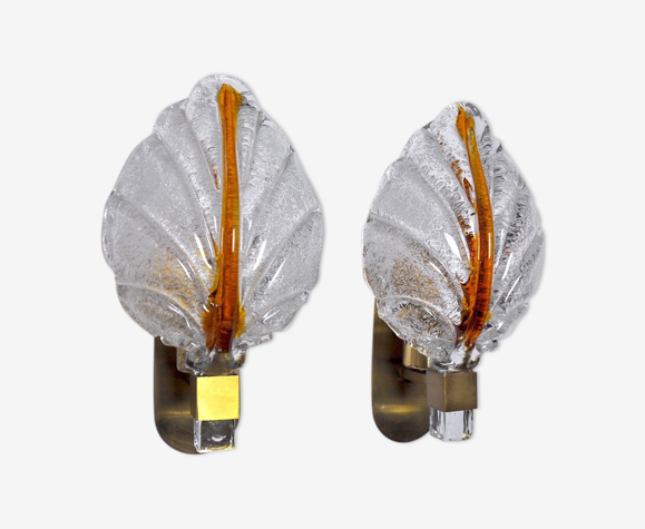 Pair of "leaf" wall lamps by Carl Fagerlund, Murano glass, Germany, 1970