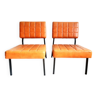 Pair of vintage fawn leatherette chairs from 1960