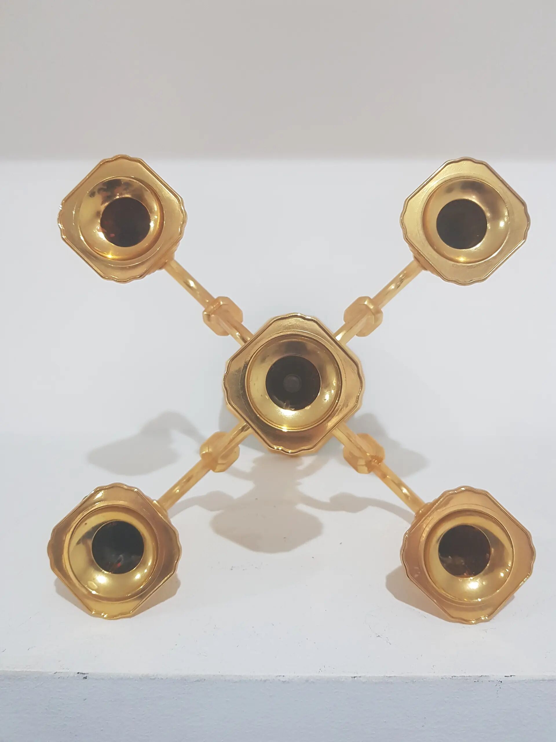 Five-branch chandelier, Hollywood Regency, gilded brass, BMF, Germany, 1960s.