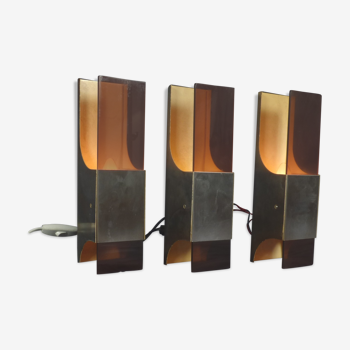 6 Raak brushed and plexi steel sconces, 1970's