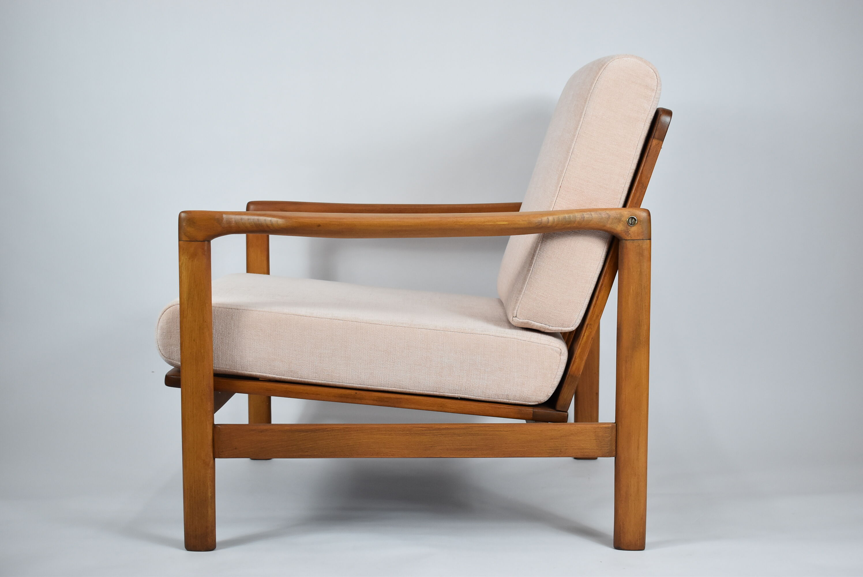 Scandinavian armchair Bączyk, polish icon, restored, powder pink, teak