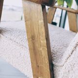 Vintage armchair in oak wood with powder pink boucle design by Chierowski.