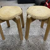 Pair of Scandinavian rush stools from the 70s