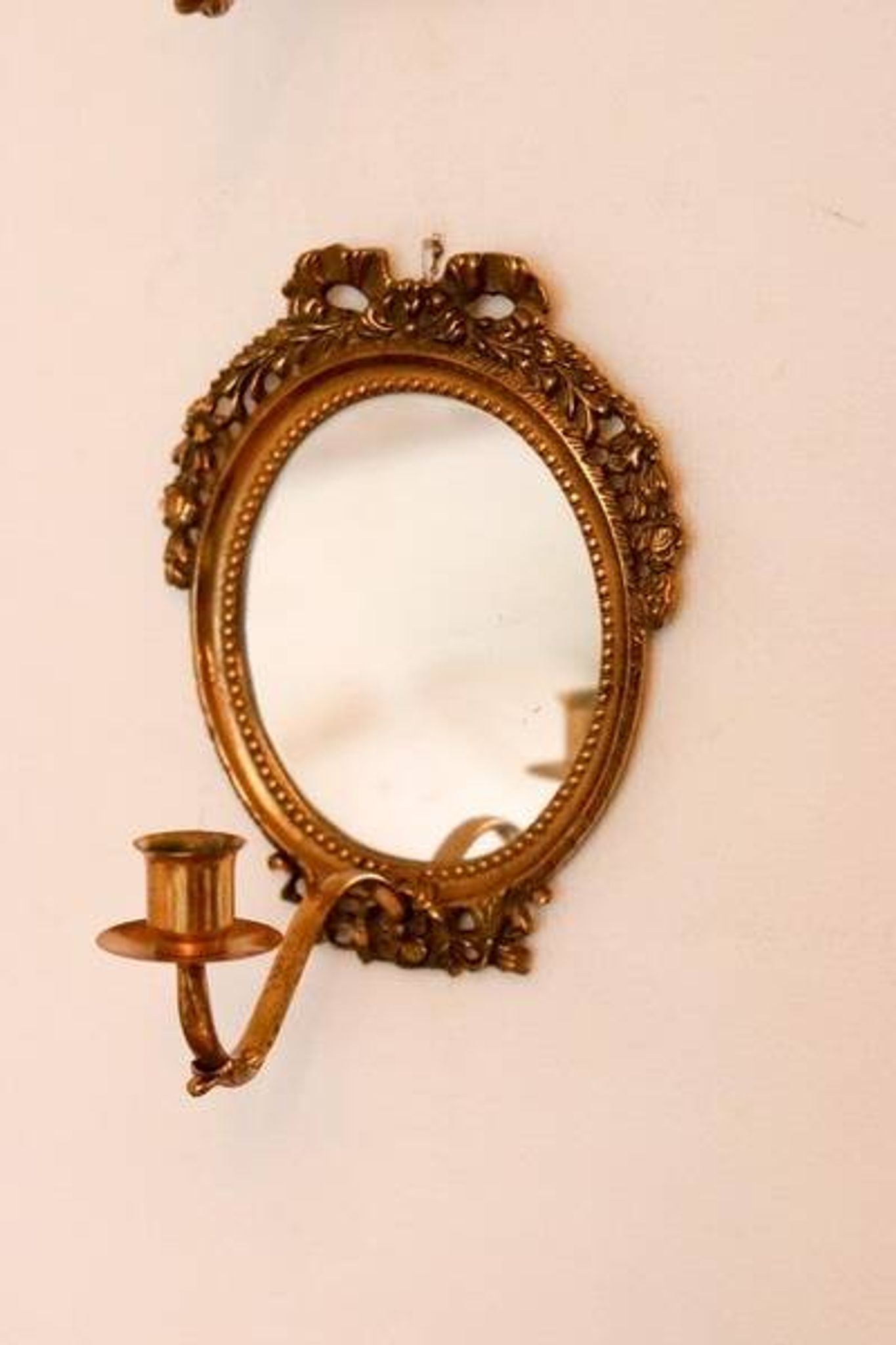Pair of Swedish brass sconces with mirror