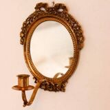 Pair of Swedish brass sconces with mirror