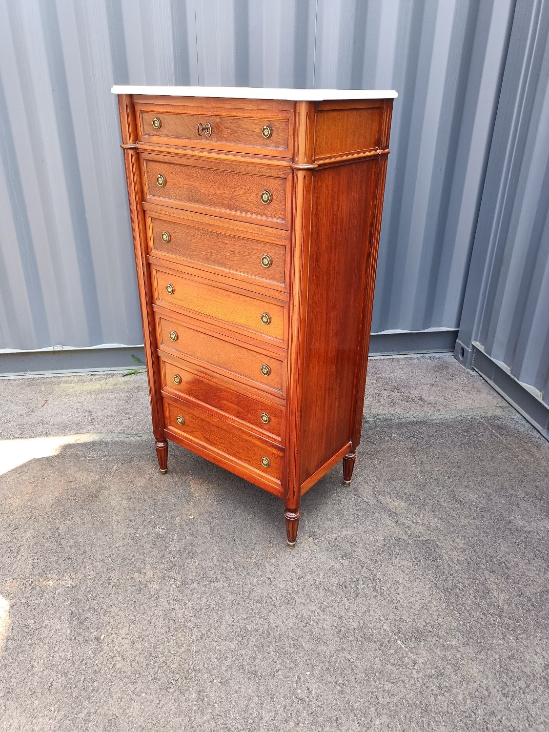 Louis XVI marble top chest of drawers