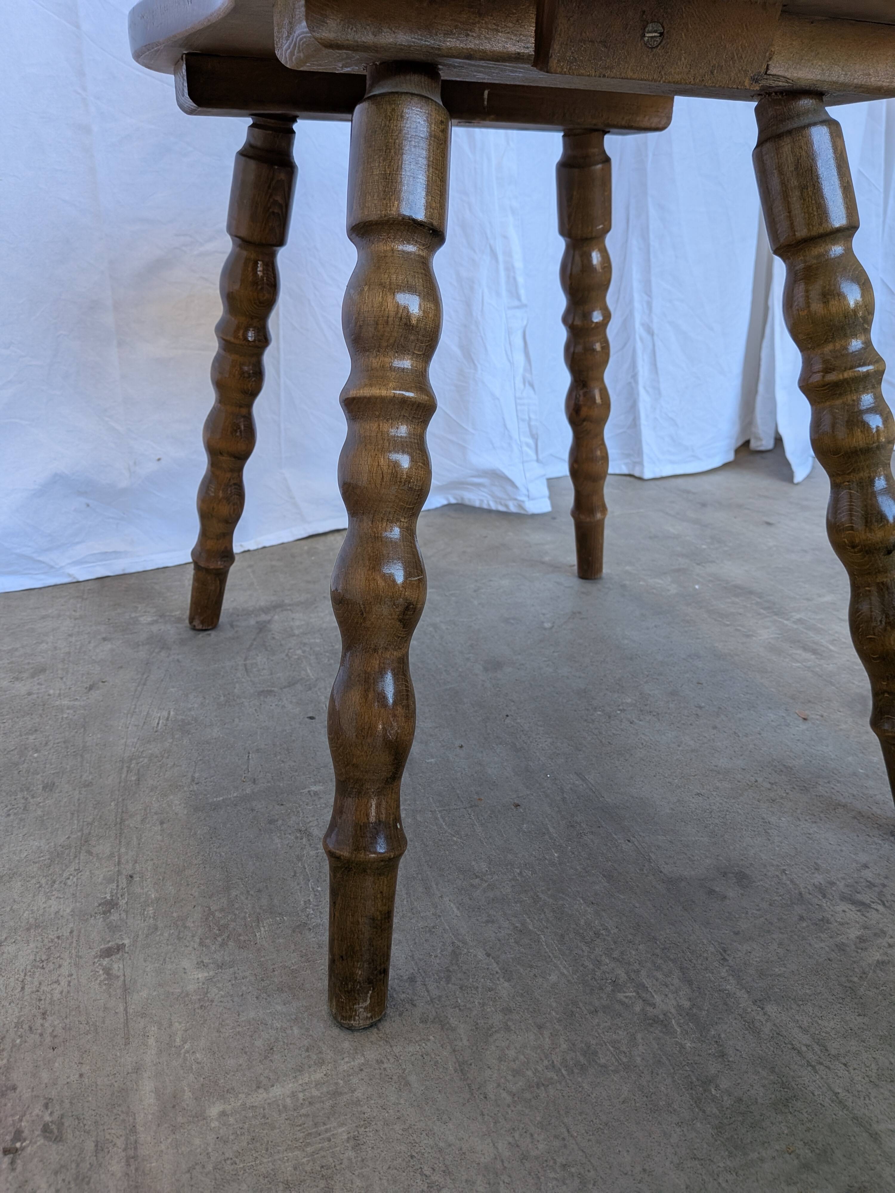 Vintage Tyrolean Heart Cutout Wooden Dining Chair / Bobbin-turned Legs