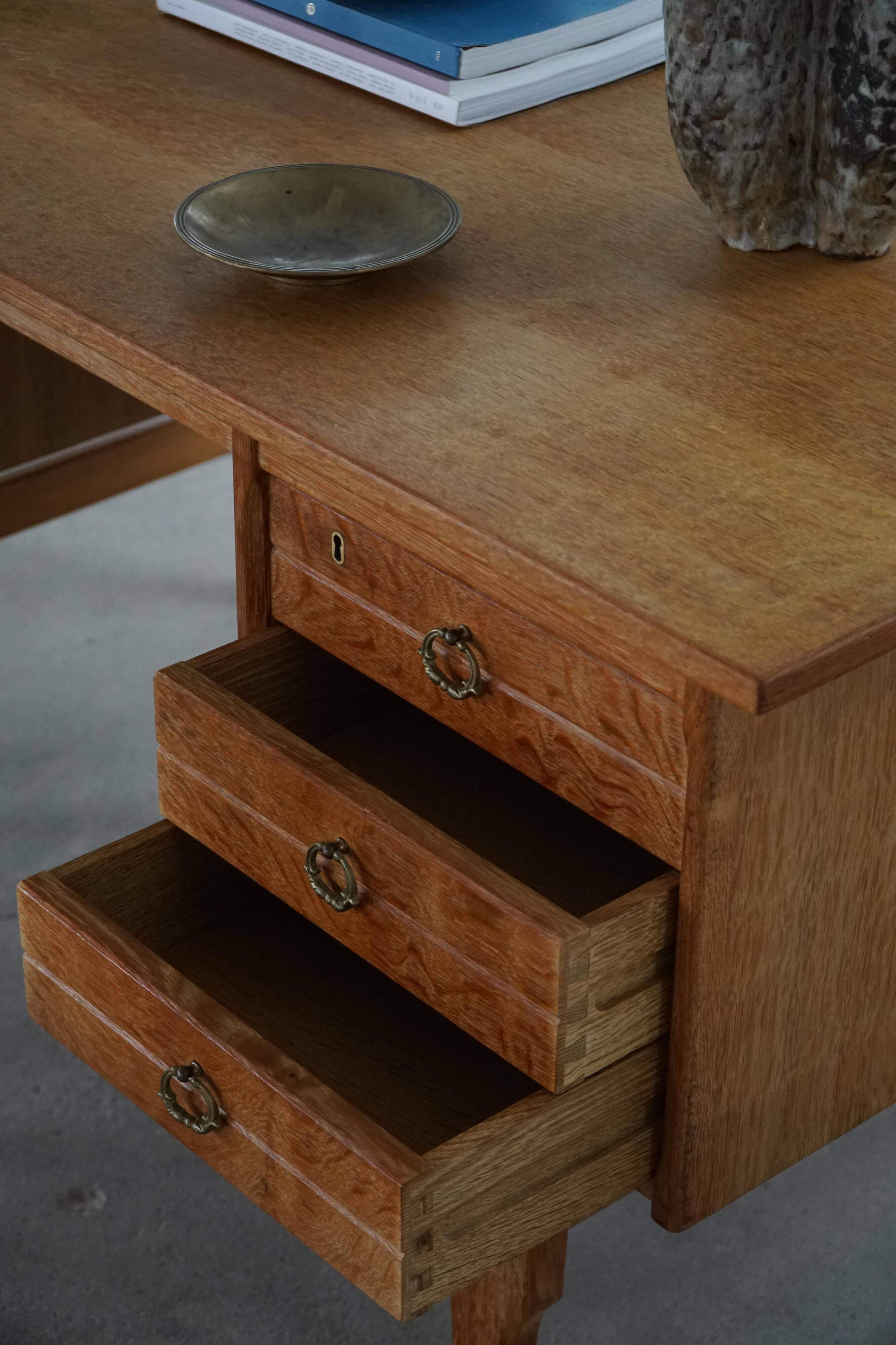 Free-standing oak desk, Mid-century modern Danish, Henning Kjærnulf, 1950s