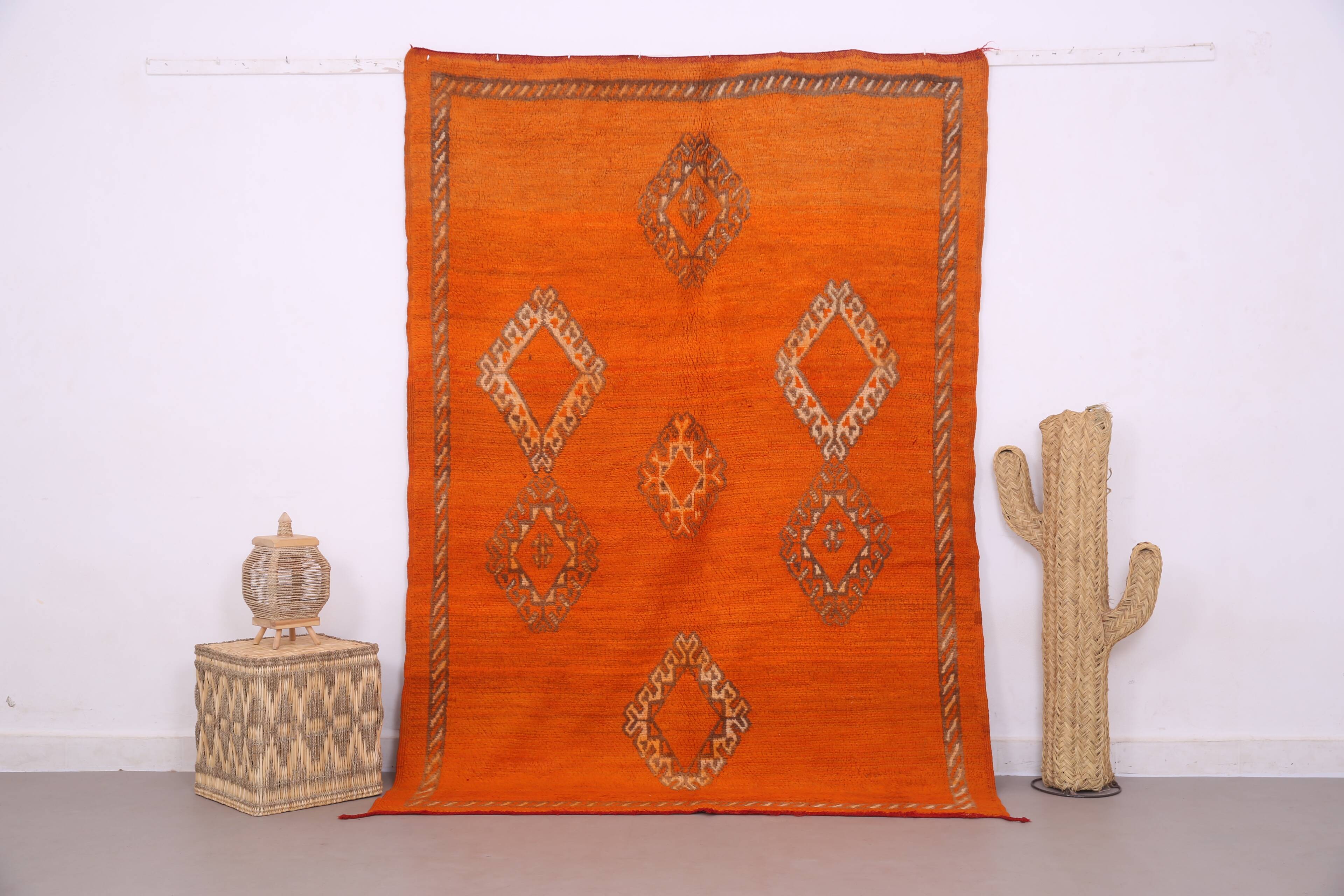 Orange Vintage Moroccan Rug 162 x 232 cm - Berber Wool Rug - Handmade Rug
