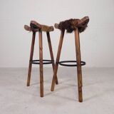 Set of 2 Spanish stools with cowhide, 1960s