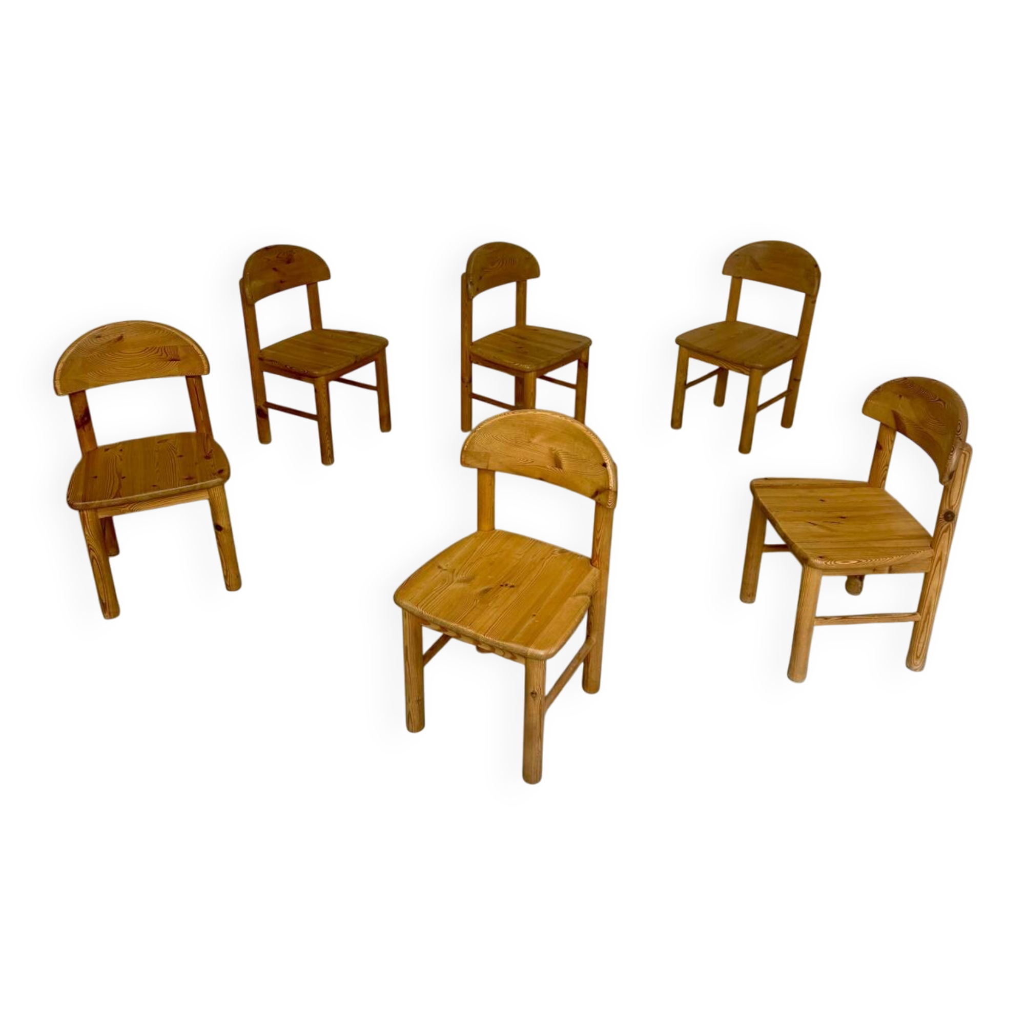 Set of 6 solid pine chairs in Scandinavian design by Reiner Daumiller.