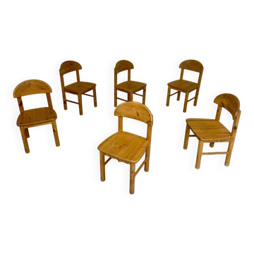 Set of 6 solid pine chairs in Scandinavian design by Reiner Daumiller.