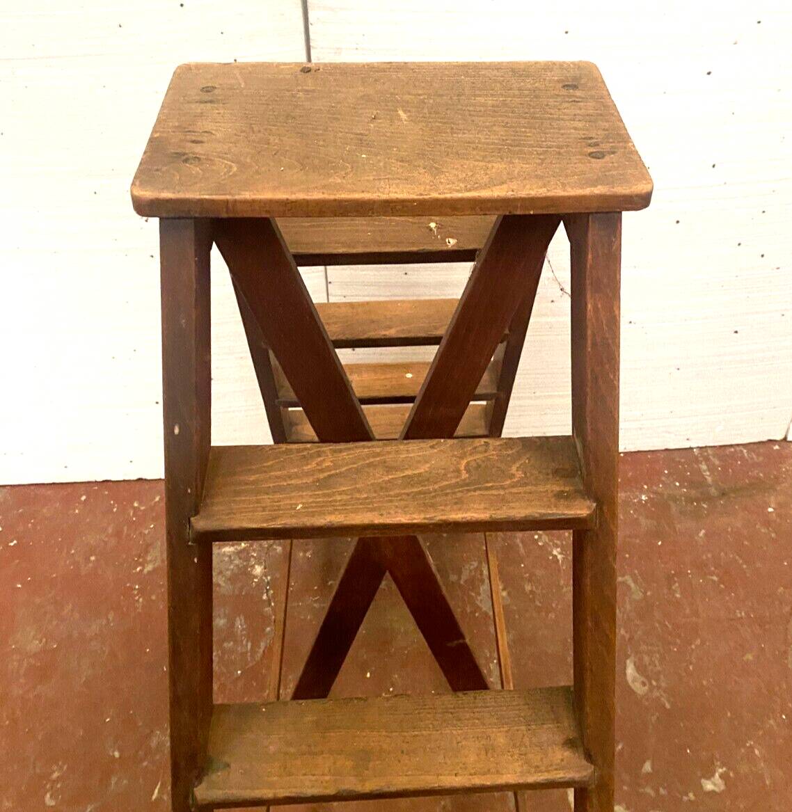 Double library ladder in solid fir 19th century