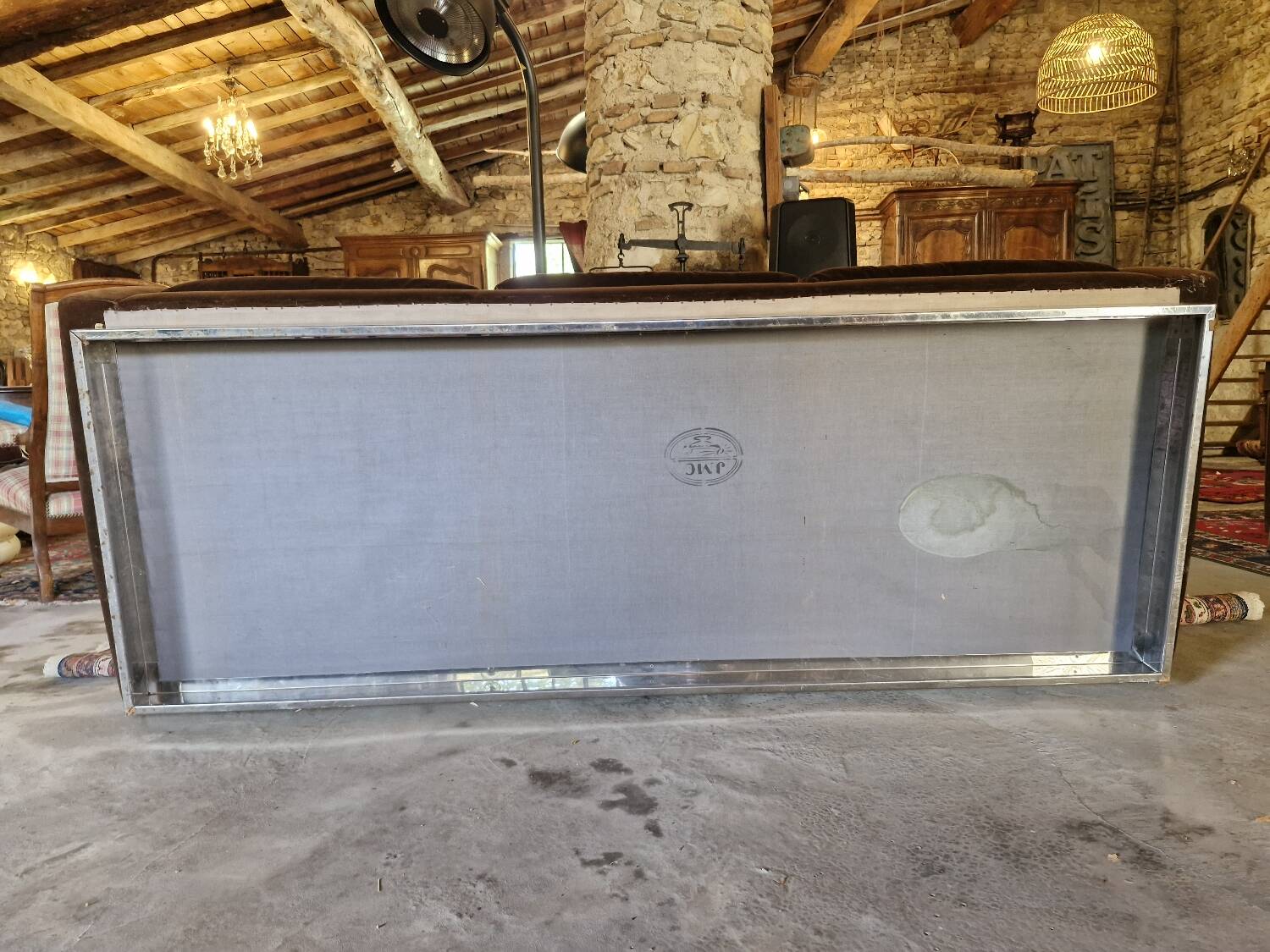 Vintage 3-seater canapé in brushed steel and brown velvet.