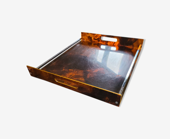 Plateau vintage en lucite par Mercier, esprit écaille de tortue