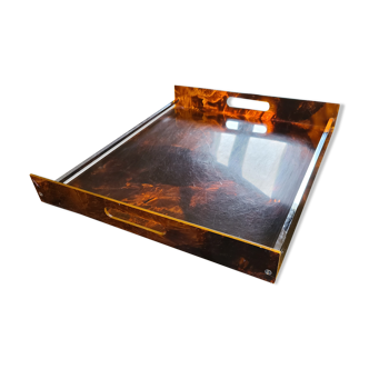 Plateau vintage en lucite par Mercier, esprit écaille de tortue