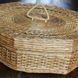 Vintage Octagonal Wicker Basket with Lid