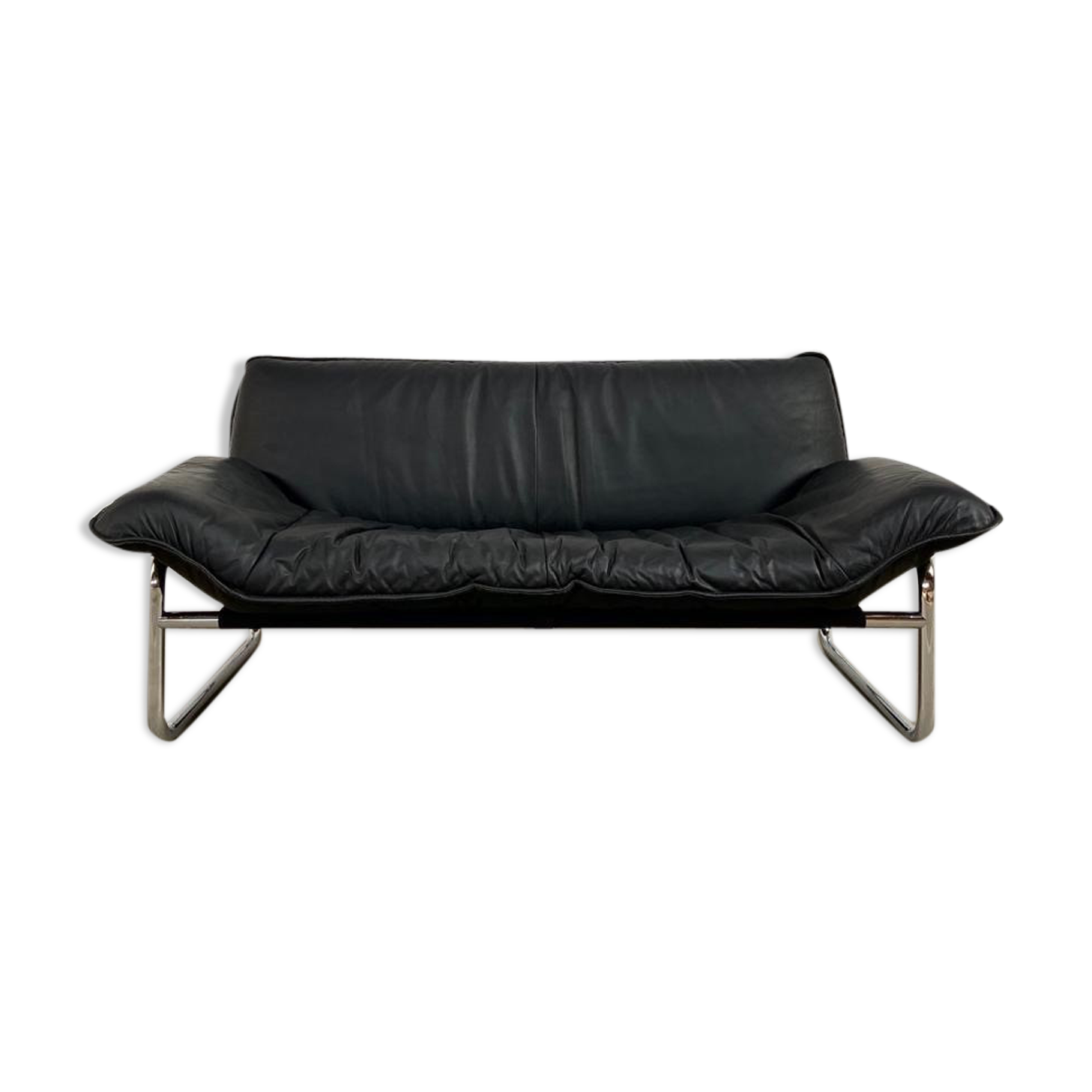 2-seater leather and chrome Sofa by Rodney Kinsman for OMK 1970's