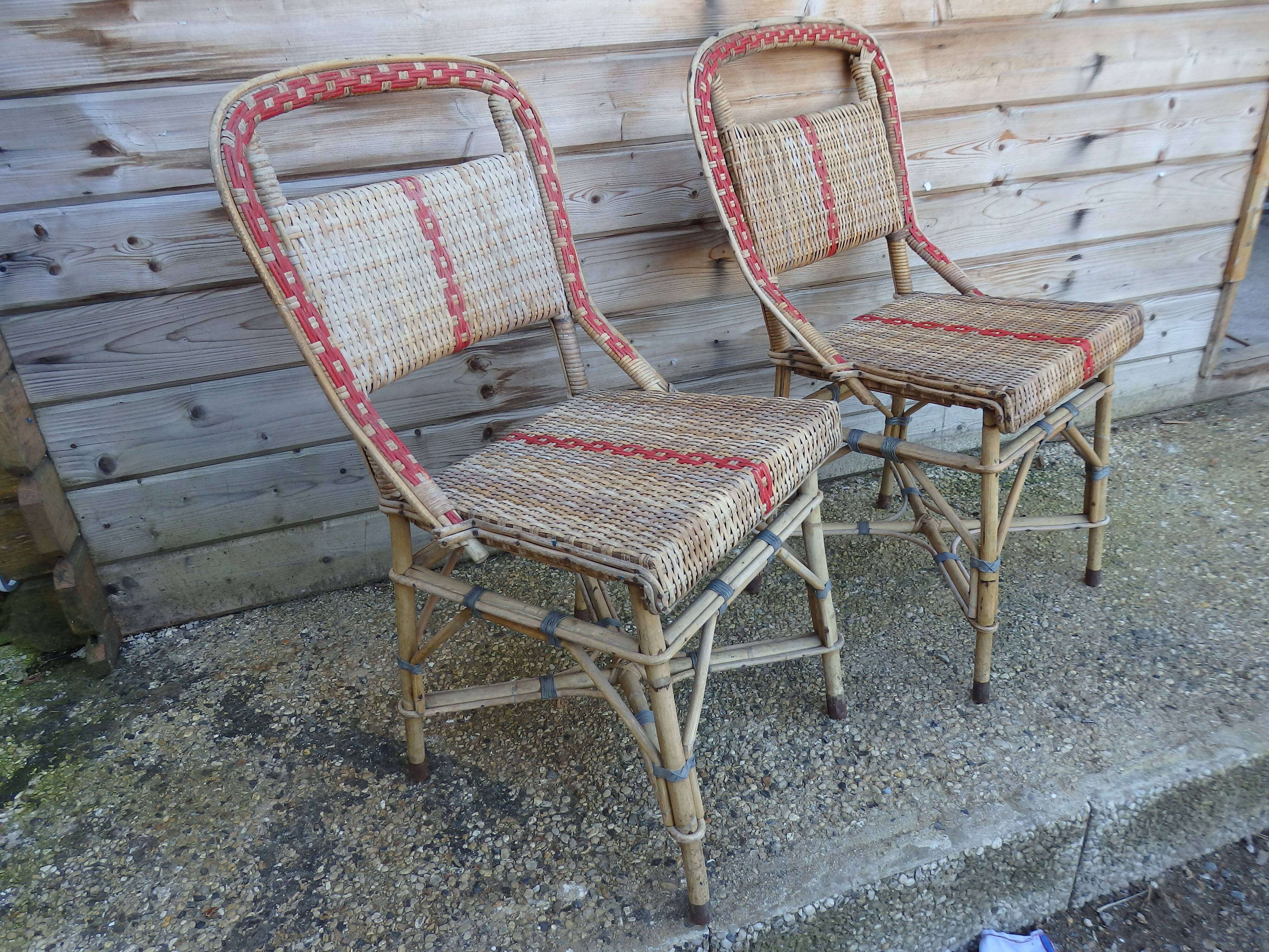 Pair of vintage rattan bistro chairs