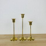 3 Scandinavian style gold-plated brass candle holders