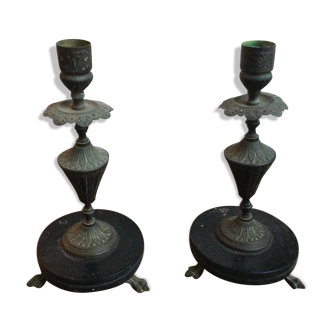 Pairs of antique candle holders