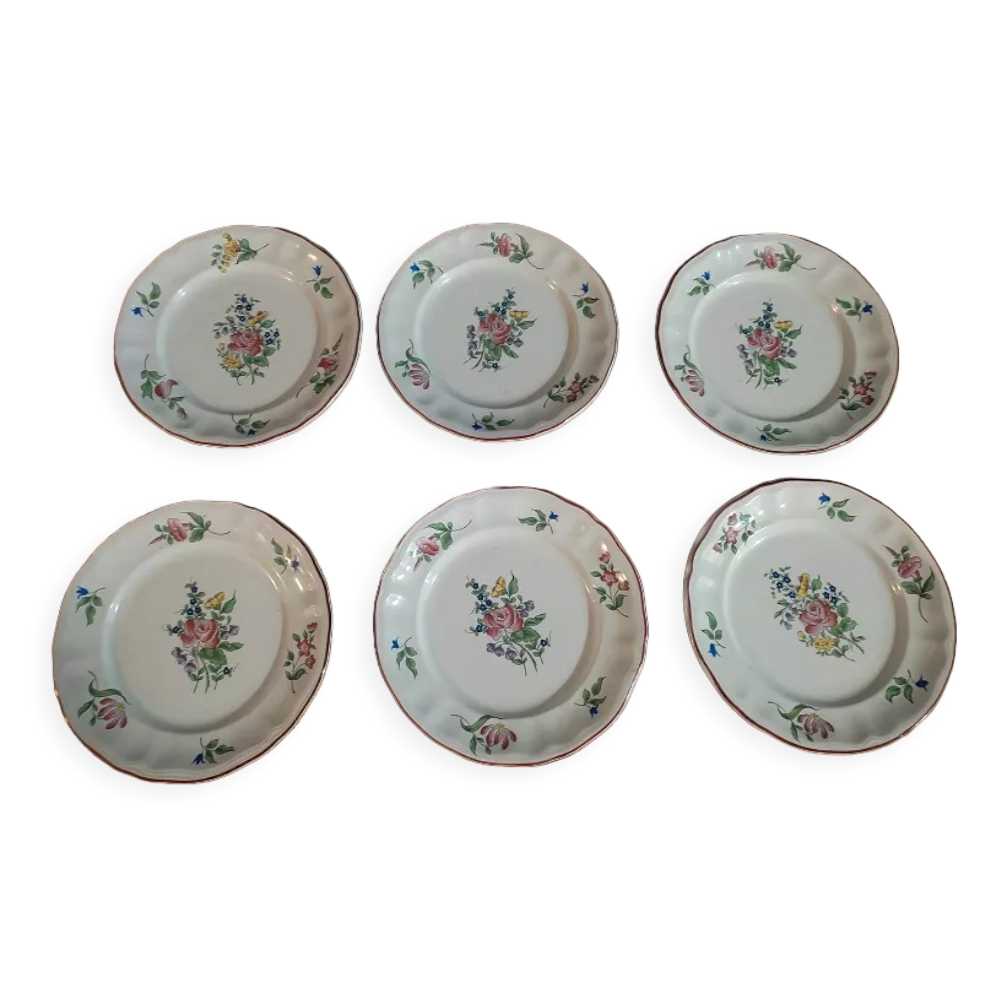 Dessert plates porcelain Lunéville Bouquet Flowers dpc 122276