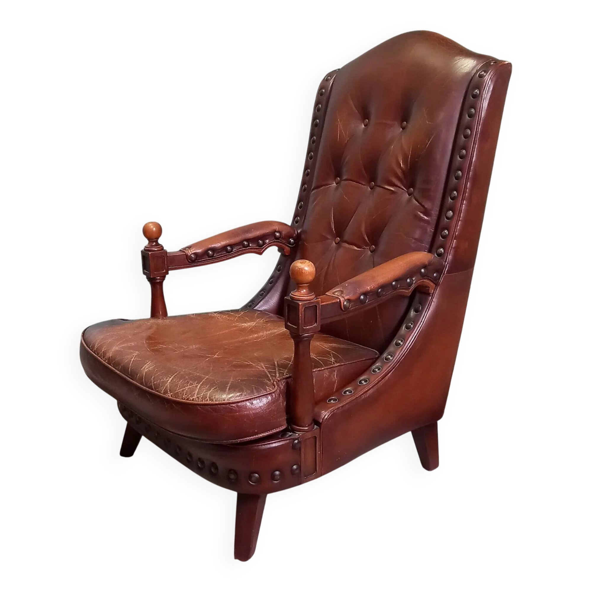 Particularly sturdy library armchair with studs - armchair
