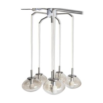 1960s Smoked Glass 6 Drop Waterfall Chandelier