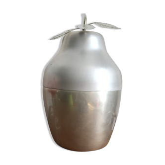 LARGE PEAR OR QUINCE IN BRUSHED ALUMINUM ICE BUCKET MADE IN ITALY AROUND 1970