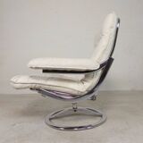 Leolux armchair, swivel chair with white leather upholstery, 1960s