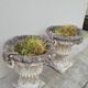 Pair of planter vases decorated with faces in reconstituted stone 1950s