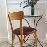 Set of 6 Luterma bistro chairs in blond wood and skaï 50s