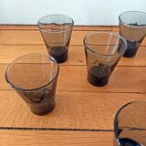 Set of 6 small antique grey blown glass aperitif glasses.