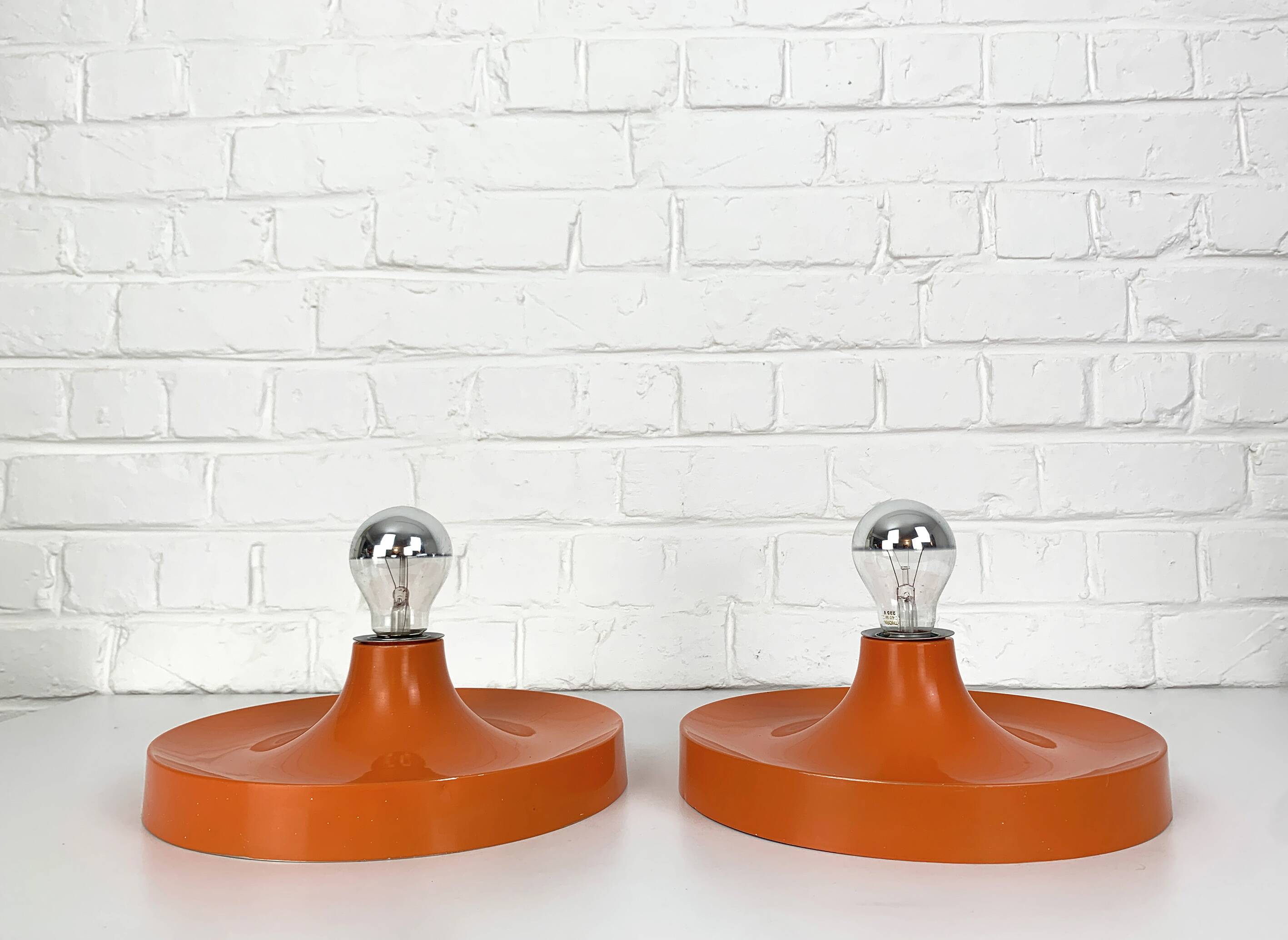Pair of Space Age Teka wall lights, Germany in aluminum, Flush, Disc, 1960-70
