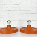 Pair of Space Age Teka wall lights, Germany in aluminum, Flush, Disc, 1960-70